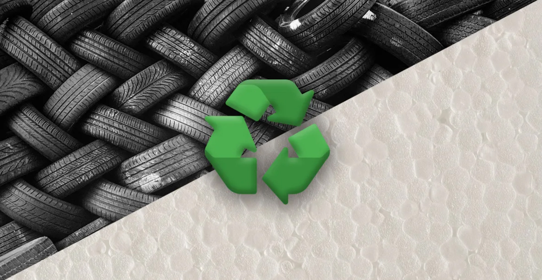 Método permite aproveitamento simultâneo de borracha de pneus e isopor em produtos reciclados